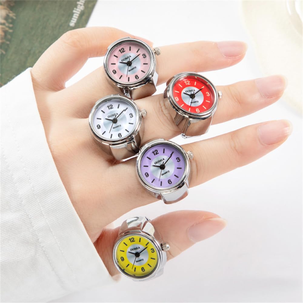 CdyBox 8 Pack Elastic Finger Watches Casual Couple Rings Watch Round Dial Quartz Ring Watches for Women