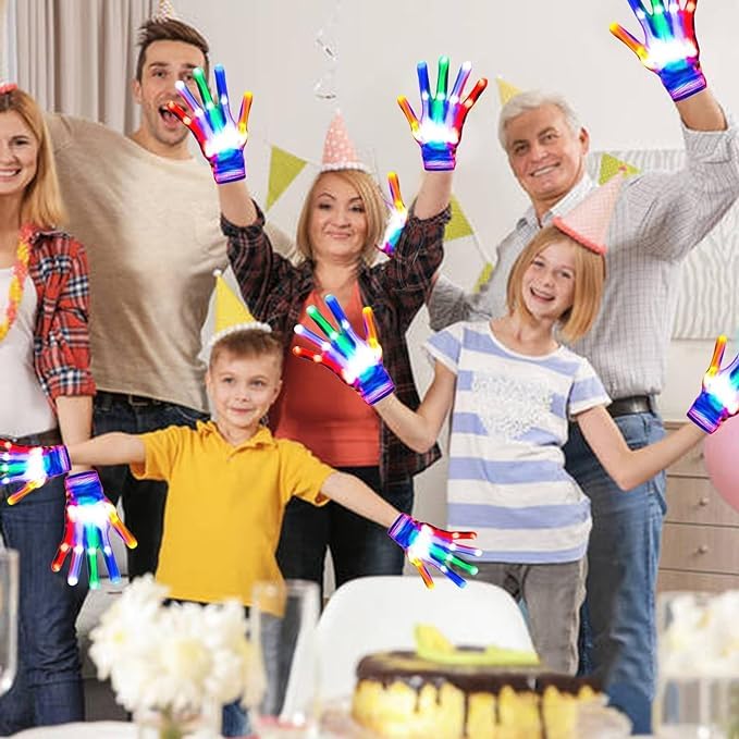 COTRUERE Led Light up Gloves Rainbow Easter Gifts for Kids and Adults Rave Light Glowing Gloves Cool Toys Stocking Stuffers Halloween Christmas Easter Birthday Parties(Large)