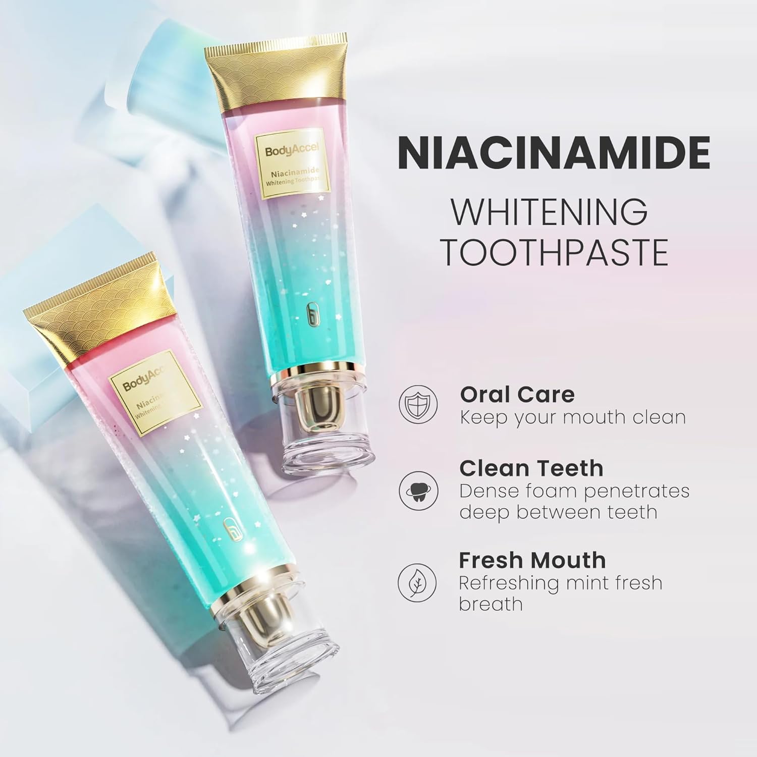 Niacinamide Whitening Toothpaste | BodyAccel Intensive Whitening | Natural Stain Removal | Fresh Breath | Enamel Strengthening (2pcs)