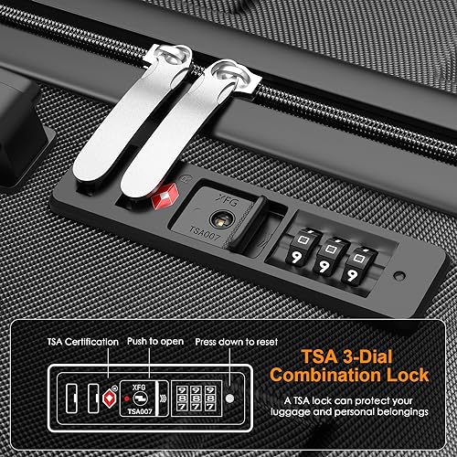 YEMENREN Luggage Sets Hardside Lightweight Suitcase with Spinner Wheels TSA Lock, 3-Piece Set (20/24/28), Black