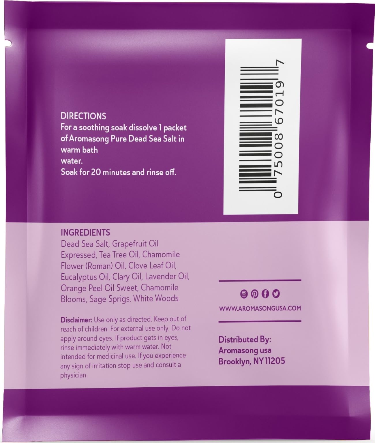 Aromasong Pure Dead Sea Salt 100% Natural Lavender Essential Oil – 2.5 oz. Spa Bath Salt Fine Grain- Christmas Stocking Stuffers for Adults, Kids, Women, and Mens soak Stocking Stuffers for Adults