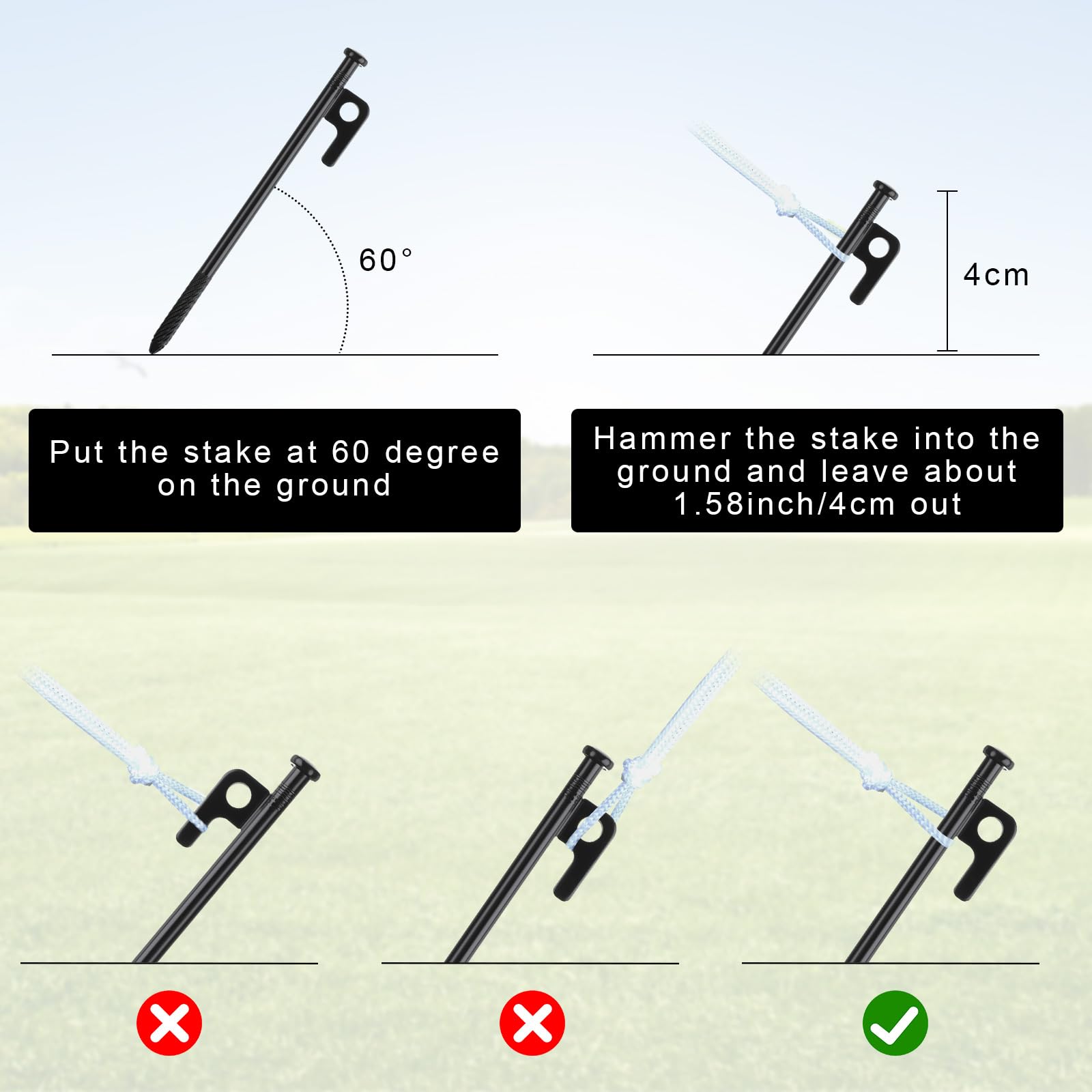Yaocom 24 Pcs Spiral Tent Stakes 8 Inch Heavy Duty Tent Pegs Canopy Stakes with Spiral Tarp Stakes Unbreakable and Inflexible Metal Stakes Tent Spikes for Outdoor Camping Garden Ground Rocky Place