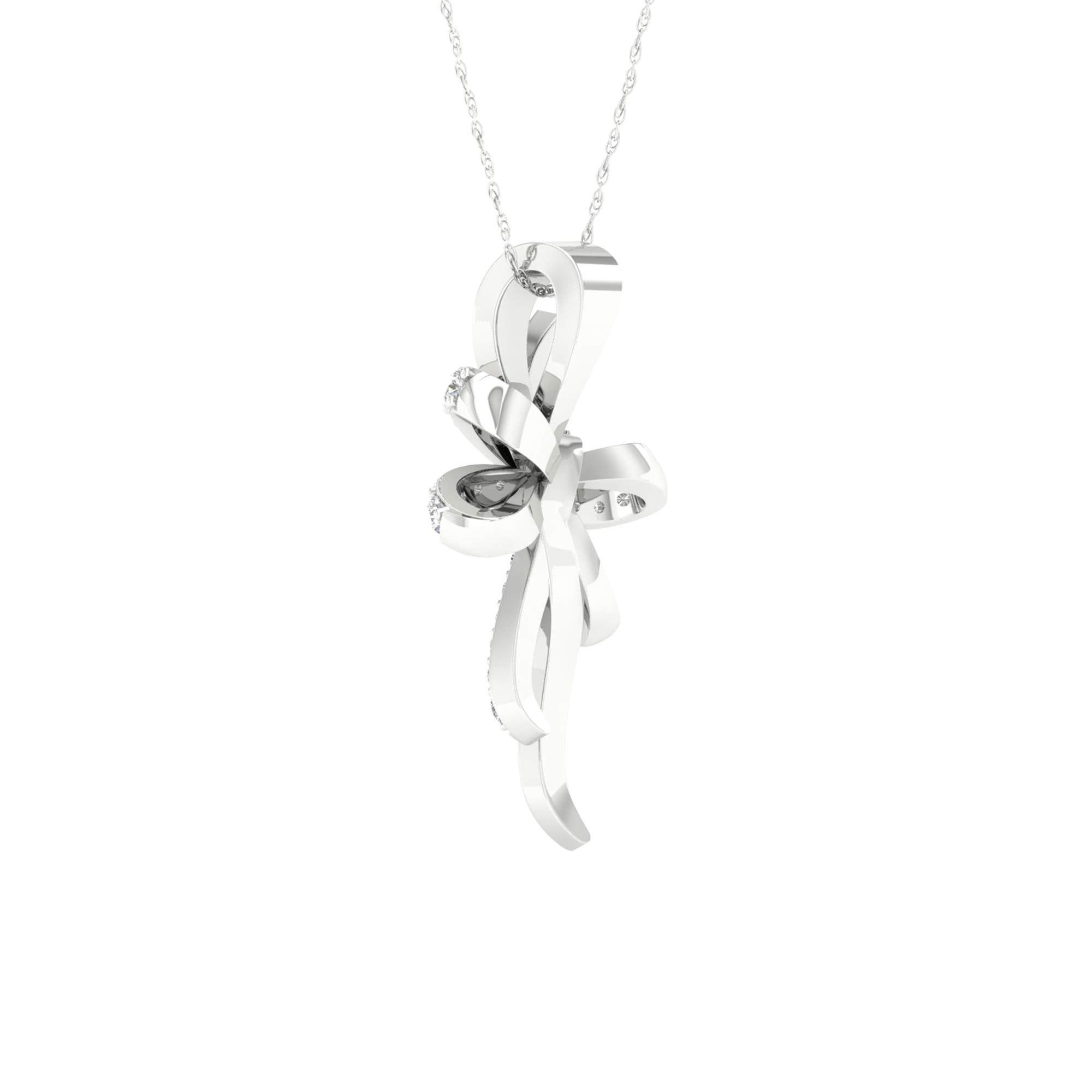 DZON 10K White Gold 1/8CT TDW Diamond Knot Pendant Necklace For Women (I-J, I2)