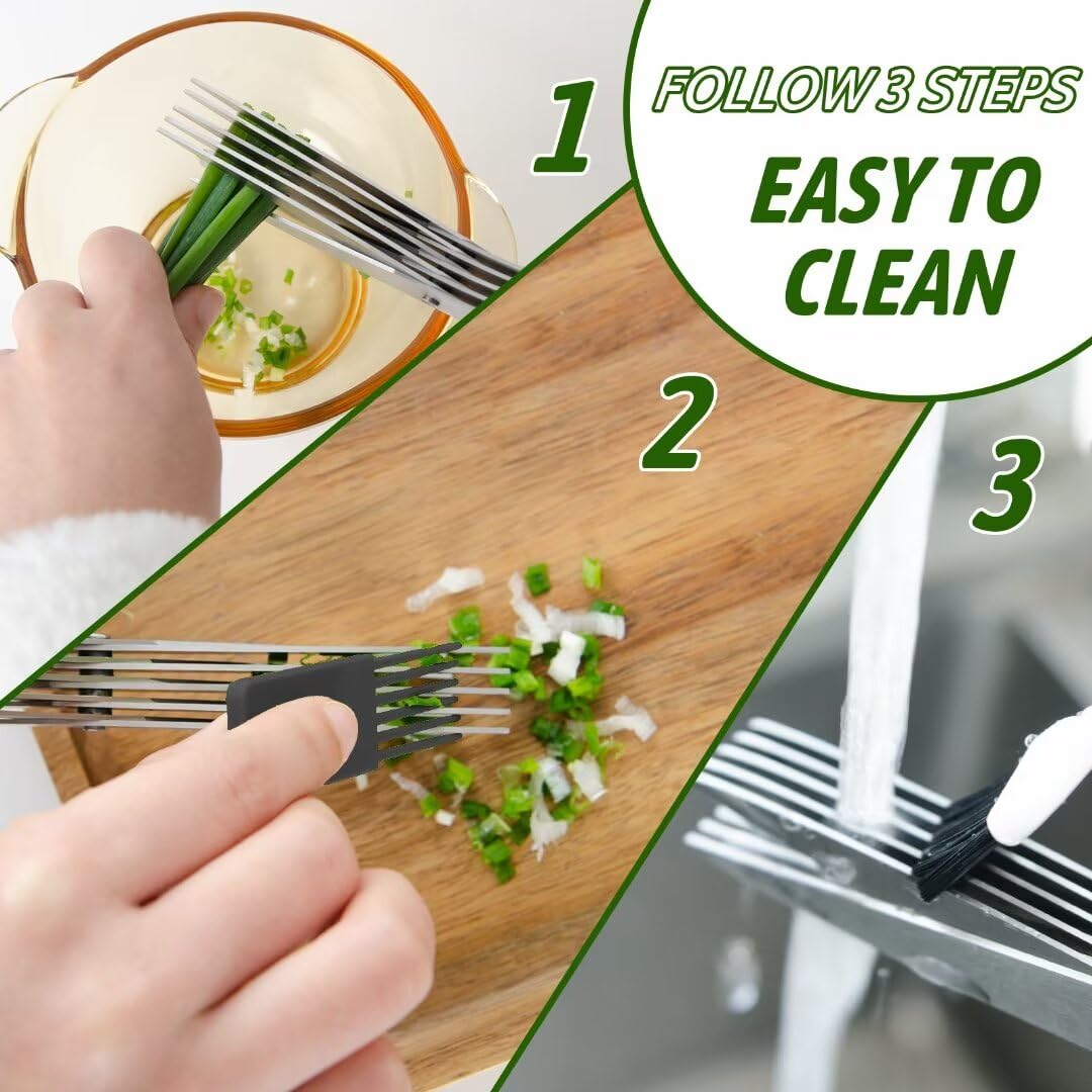 Herb Scissors Salad Scissors, Upgrade Herb Scissors with 5 Blades and Cover + 2 Brush, Kitchen Salad Scissors with Herb Stripping, Multi Scissors Herb Cutter, Smart Cutter Food Scissors Chopper, Black