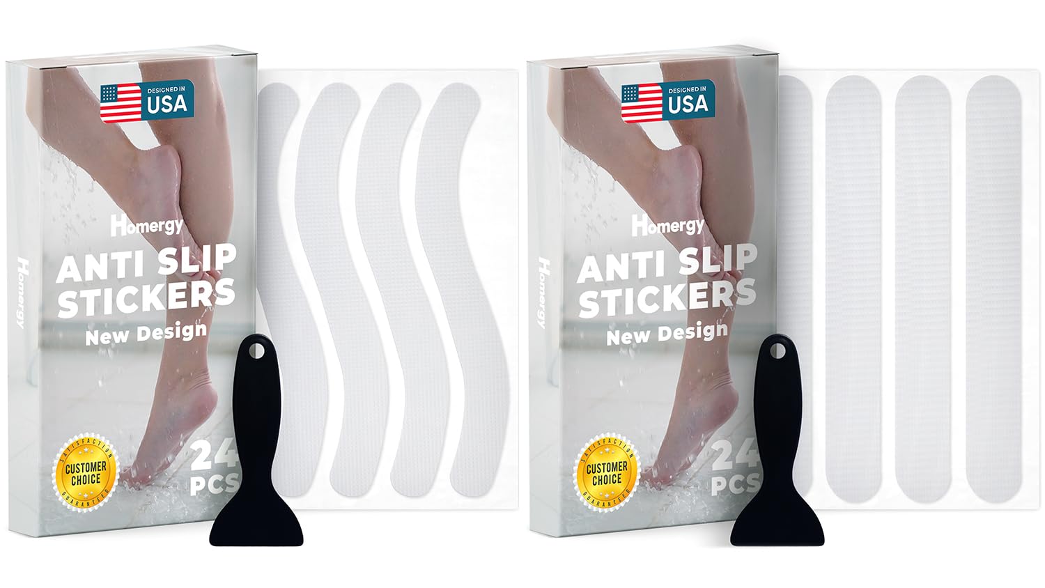 Homergy Wavy and Straight – Anti-Slip Shower Stickers, 48 PCS Clear Adhesive Safety Strips