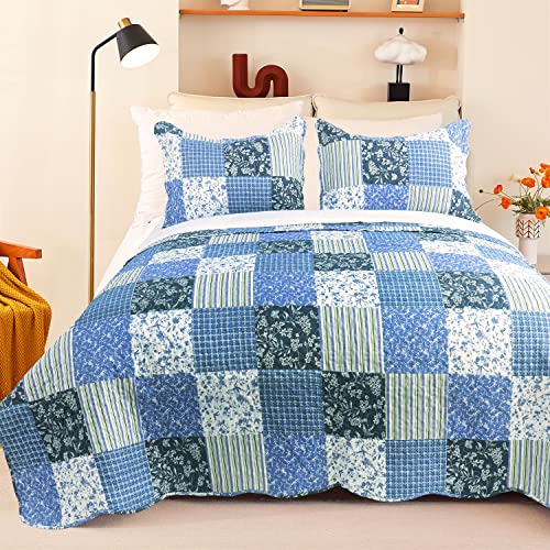 Cmfshape Summer Floral King Quilted Bedspread,Romantic Pink Quilt Set,Reversible Stitched Bedding Cover All Season,Soft Lightweight Coverlet with Pillow Cases (Red&White, King(102"x90"))