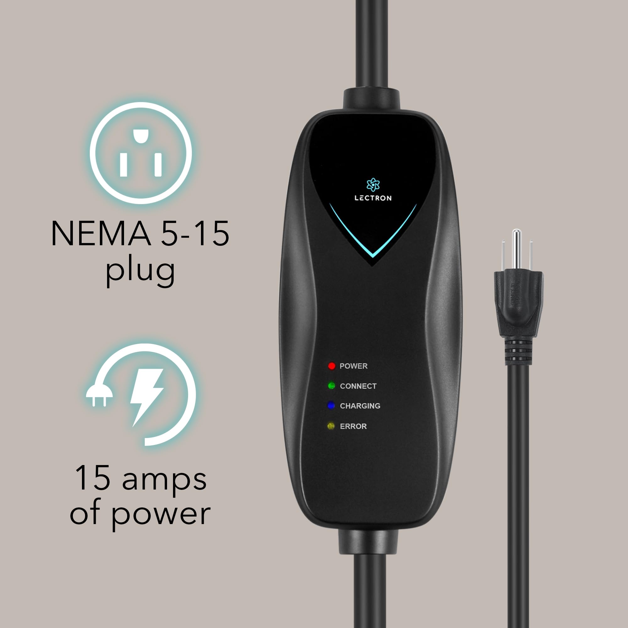 Lectron Level 1 Tesla Charger - 110V, 15 Amp, NEMA 5-15 Plug, 16 ft Extension Cord - Portable Electric Car Charger for Tesla - Compatible with All Tesla Models X/Y/3/S