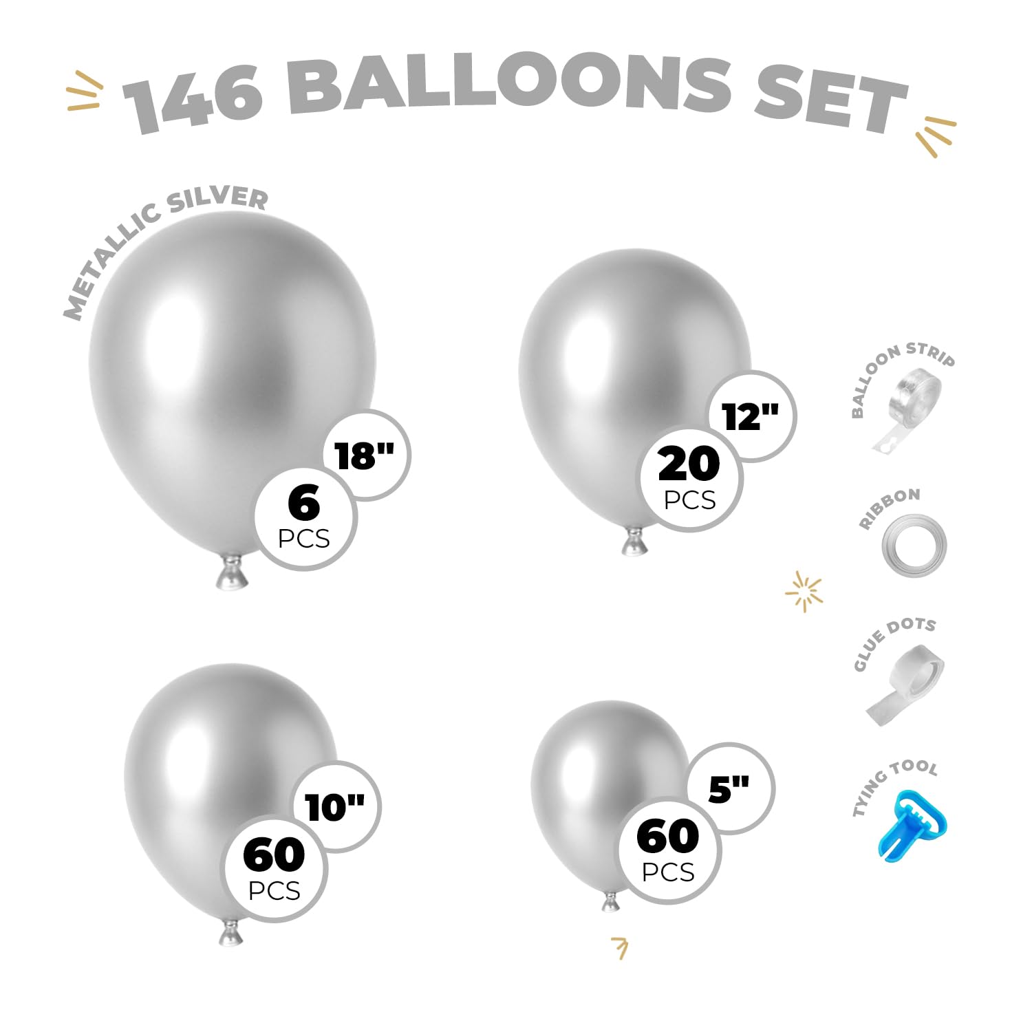 Balloon Garland Arch Kit – 146 Pcs Metallic Silver Balloons & Baby Shower Boxes with Letters – Pink And Blue Boxes with Pink & Blue Balloons