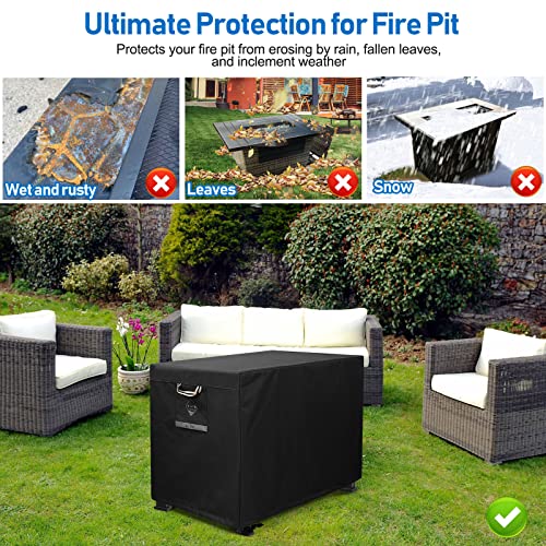 QH.HOME Fire Pit Cover Rectangular Super Waterproof 42" L x 24" W x 24" H, UPF 50+ Outdoor Fire Pit Table Cover 600D Strong Tear Resistant and Fading Resistant for Rectangular Fire Pit - Black