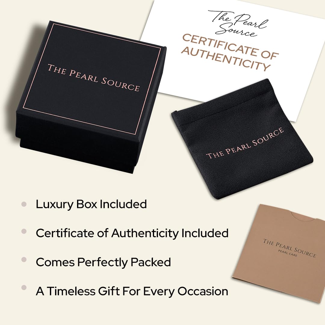 THE PEARL SOURCE Leverback Pearl Earrings for Women, 7-8mm AAA Grade White Freshwater Cultured Pearls in 14K Yellow Gold, Genuine Cultured Pearls, Classic Fine Jewelry Gift for Women