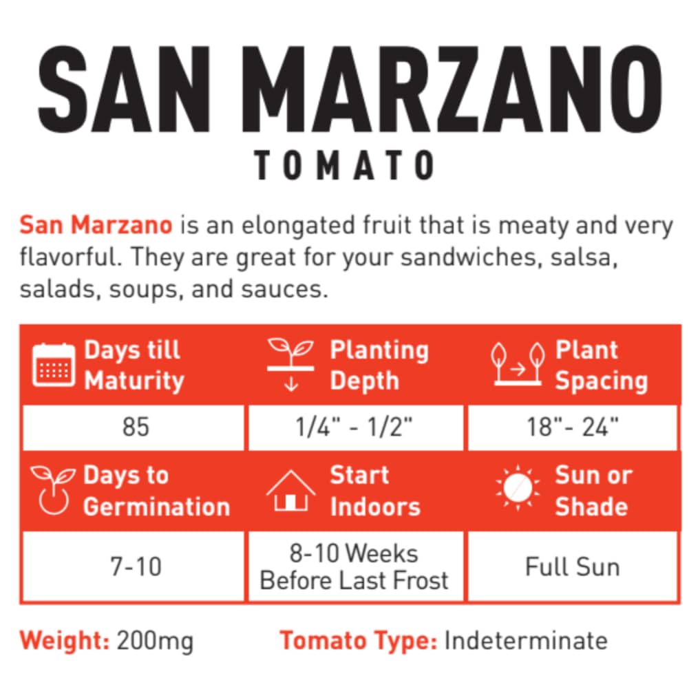 Gardeners Basics, San Marzano Tomato Seeds for Planting Heirloom Non-GMO Seeds for Home Garden Vegetables Makes a Great Gift for Gardening