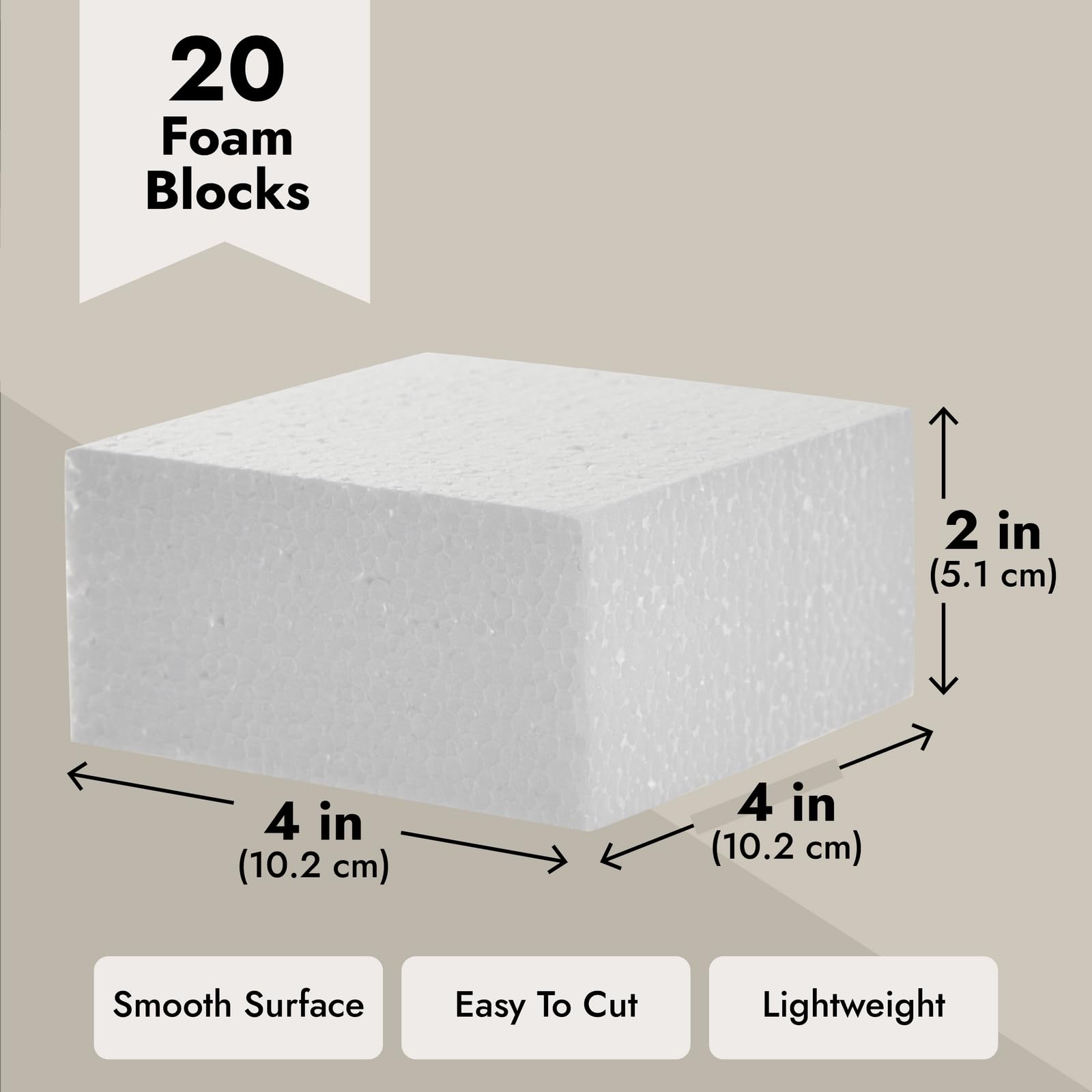 Juvale 20 Pack Foam Blocks for Crafts - White Polystyrene Craft Foam Blocks for Floral Arrangements, and Art Supplies (4 x 4 x 2 in)