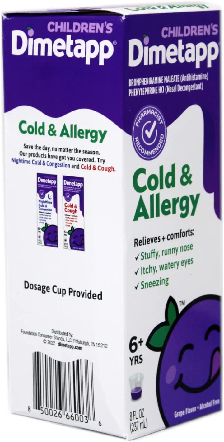 Children’s Dimetapp® Cold & Allergy Liquid – Grape Flavor, Alcohol-Free, 8 fl oz - 3 Pack