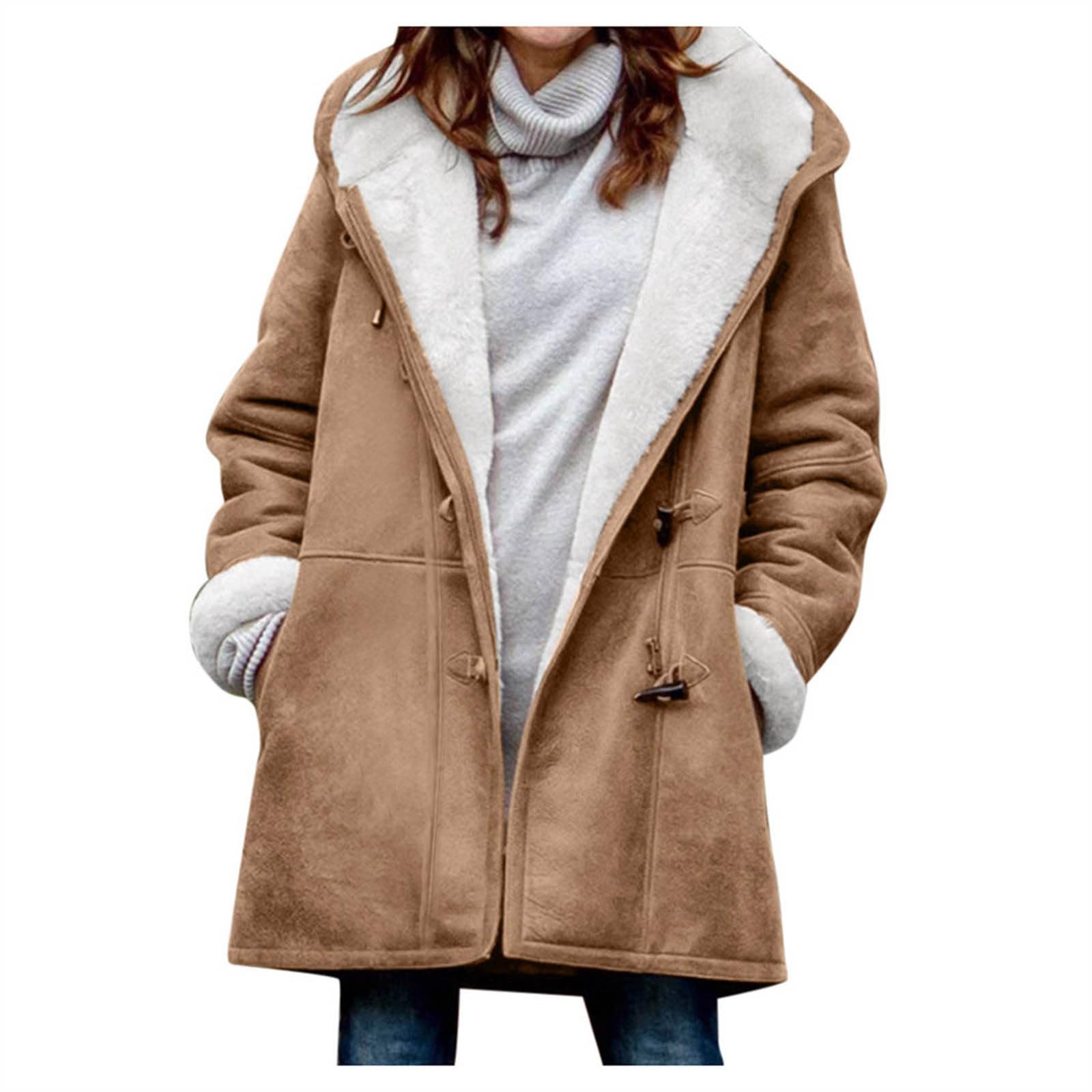 winter coats for women 2024 Trendy Plus Size Winter Coats for Women 2024 Warm Sherpa Fleece Lined Distressed Jackets Hooded Parka Faux Suede Pea Coat Outerwear Orders My