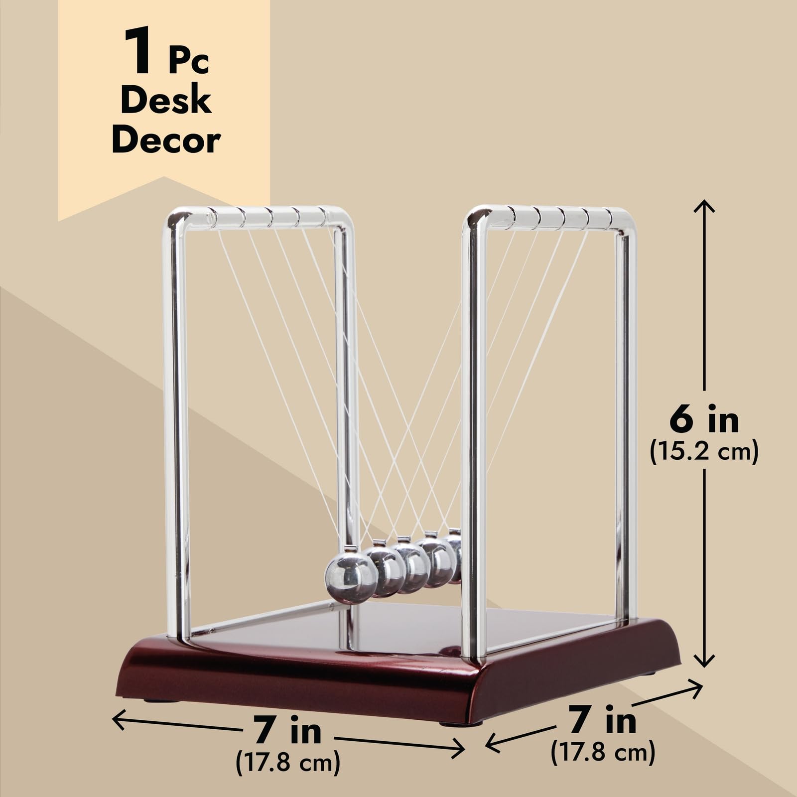 Juvale Newton's Cradle Balance Pendulum, Physics Learning Desk Toy, Swinging Kinetic Balls for Home, Office Decoration, Stress Relief, Fun Science Fidget Accessories (7x6x7 in)