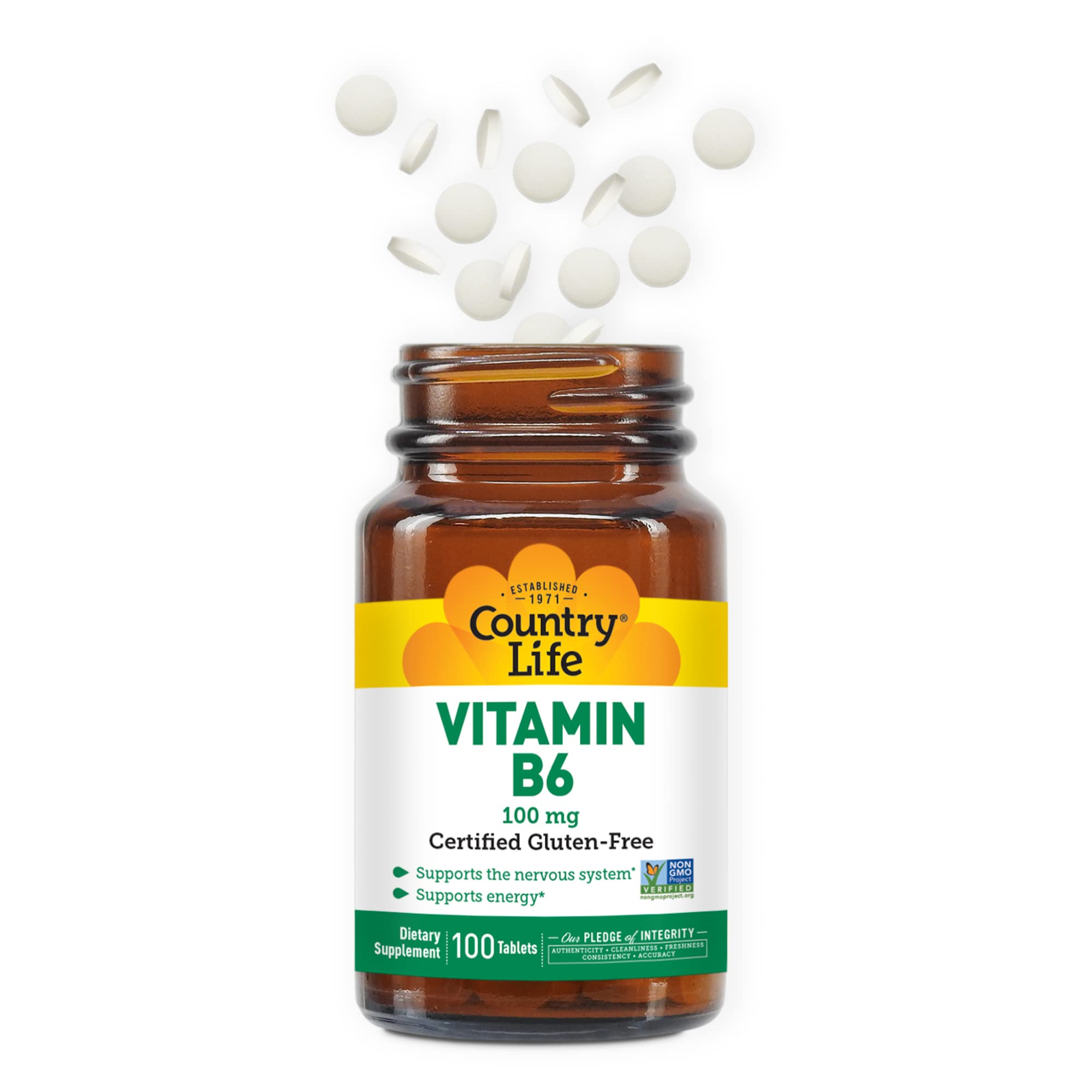 Country Life Vitamin B-6, Supports Energy and The Nervous System, 100mg, 100 Vegan Capsules, Certified Gluten Free, Certified Vegan, Certified Halal, Non-GMO Verified…