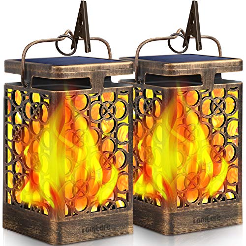 TomCare Solar Lights Outdoor Upgraded Solar Lantern Flickering Flame Outdoor Waterproof Hanging Lanterns Decorative Solar Powered Outdoor Lighting LED Christmas Lights for Patio Deck Yard, 2 Pack