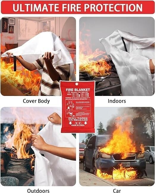 Emergency Fire Blanket for Home Safety 40"x40" Reusable Flame-Resistant Emergency Cover | Optimal Fire Protection Gear with Easy Storage - Ideal for Kitchen, Office (2pack)