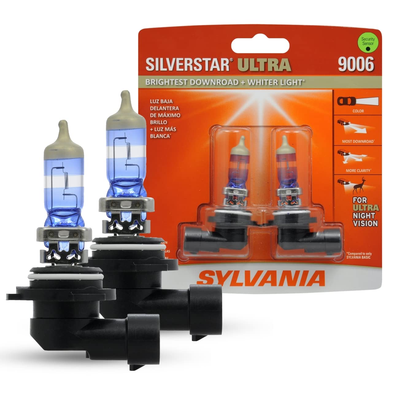SYLVANIA - 9006 SilverStar Ultra - High Performance Halogen Headlight Bulb, High Beam, Low Beam and Fog Replacement Bulb, Brightest Downroad with Whiter Light, Tri-Band Technology (Contains 2 Bulbs)
