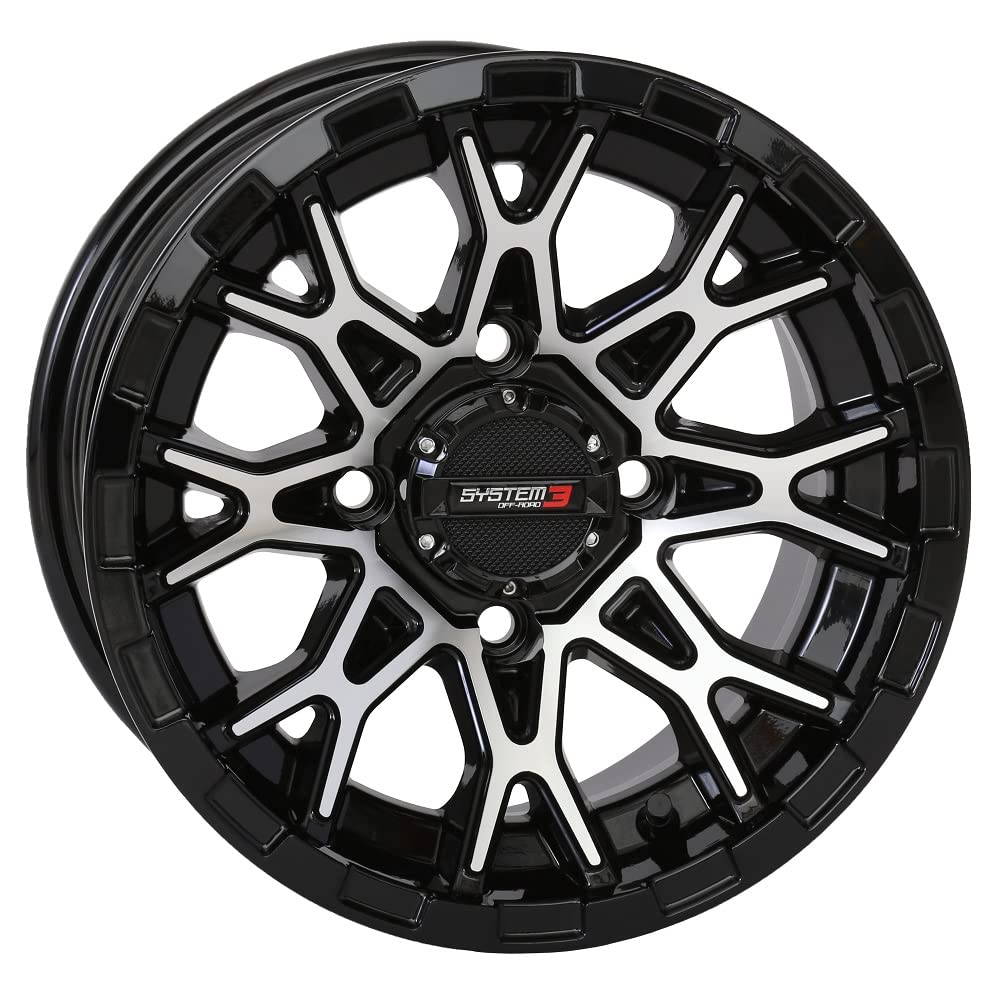 Bundle - 9 Items: System 3 ST-6 14" Wheels Black 28" XT400 Tires [4x156 Bolt Pattern 12mmx1.25 Lug kit]