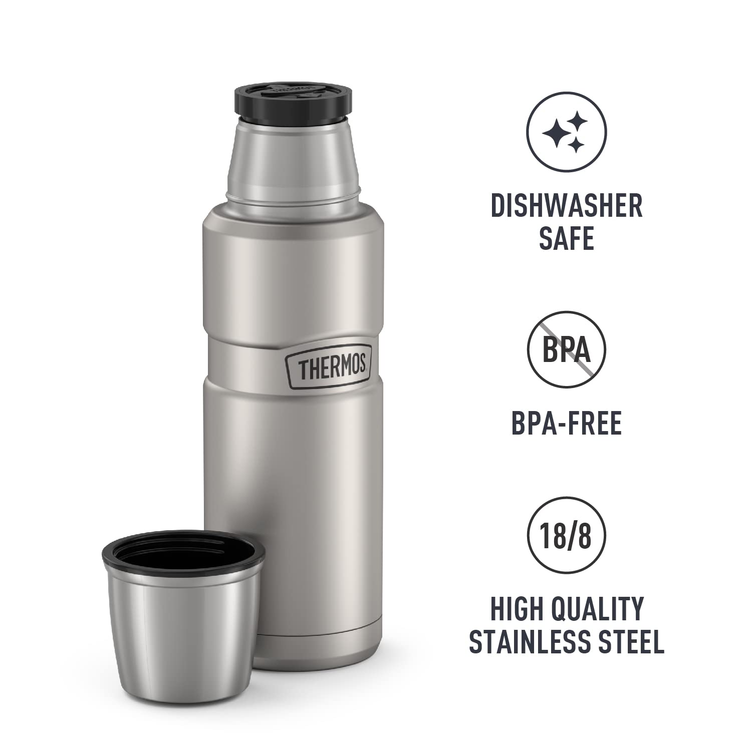 THERMOS Stainless King Vacuum-Insulated Compact Bottle, 16 Ounce, Matte Steel