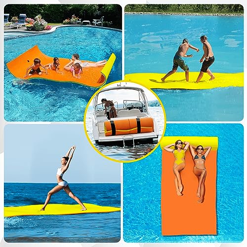 ZIPEAK Lily Pad Floating Mat, 8 x 4 ft Floating Mat for Lake, 3-Layer Tear-Resistant XPE Foam with a 16.4 FT Bungee Tether, A Great Companion for Boat Trips and Pool Fun (8' x 4' x 1.3")