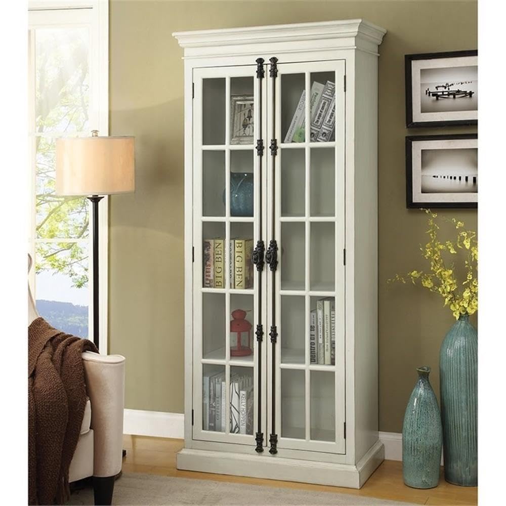 Coaster Furniture 2-Door Curio Cabinet Antique White and Clear 910187
