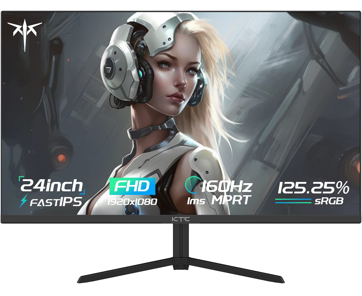 KTC 24 Inch Gaming Monitor FHD 1080P Fast IPS 165Hz, 125% sRGB 1ms HDR Zero-Frame Computer Monitor, HDMI 2.0x2, DisplayPort 1.4x2, FreeSync & G-Sync, Tilt, VESA Compatible, Eye Care, H24T09P