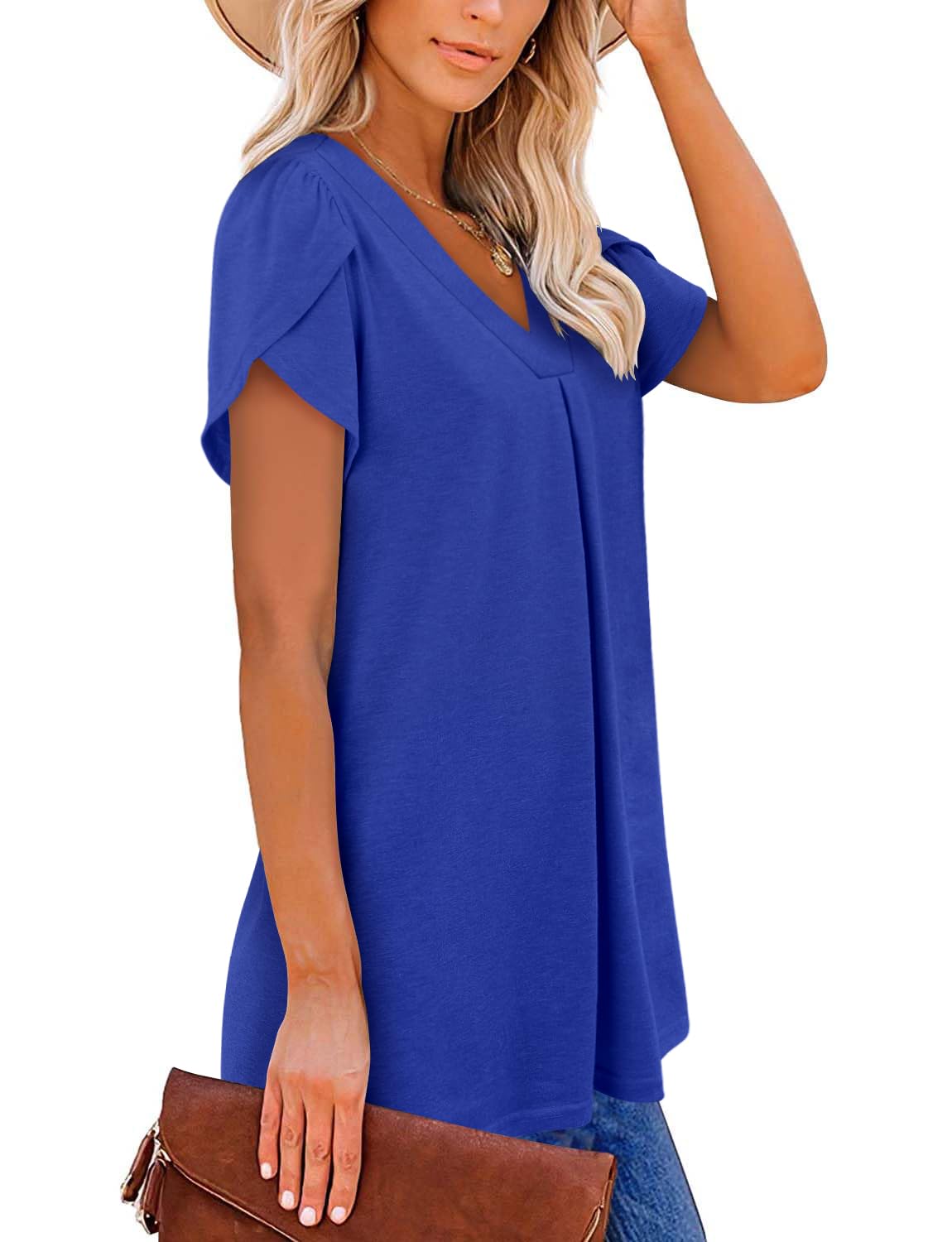BETTE BOUTIK plus size tunics petal short sleeve womens clothes summer 2024 womens tops plus size RoyalBlue 3X-Large