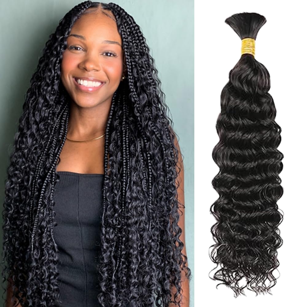 Human Braiding Hair 50g 20 Inch Deep Wave Bulk Human Hair for Braiding No Weft Bundle 12A Brazilian Virgin Curly Human Hair Extensions for Boho Braids Wet and Wavy Human Hair Braiding Hair