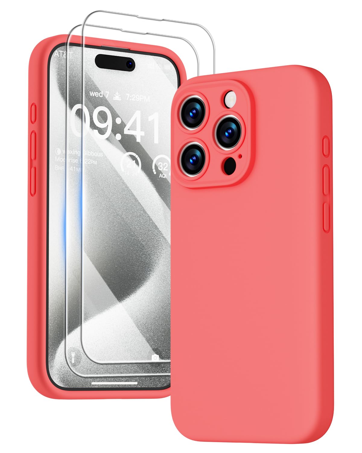 GOODVISH Compatible with iPhone 15 Pro Case, Silicone Upgraded [Enhanced Camera Protection] Phone Case with [2 Screen Protectors], Soft Anti-Scratch Microfiber Lining Inside, 6.1 inch,Pomelo Pink