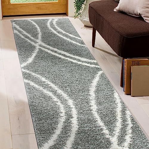 Rugshop Cozy Contemporary Stripe Indoor Shag Area Rug 2' x 3' Gray