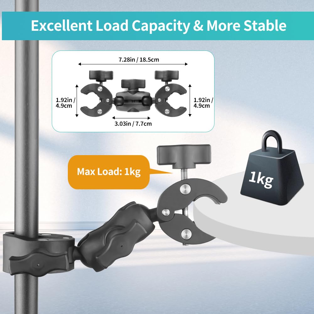 JEBUTU Double Mount Clamp Camera Bracket for Umbrella Chair Pole Boat, Double Super Clamp Camera Mount for Stroller Photography Reflector Tripod Table