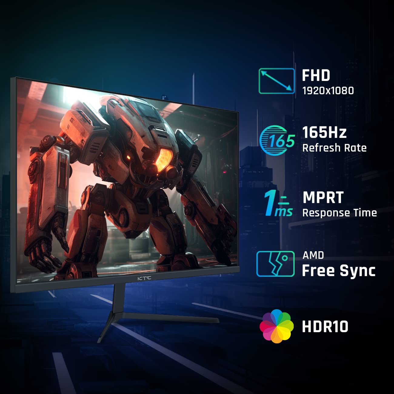 KTC 24 Inch Gaming Monitor FHD 1080P Fast IPS 165Hz, 125% sRGB 1ms HDR Zero-Frame Computer Monitor, HDMI 2.0x2, DisplayPort 1.4x2, FreeSync & G-Sync, Tilt, VESA Compatible, Eye Care, H24T09P