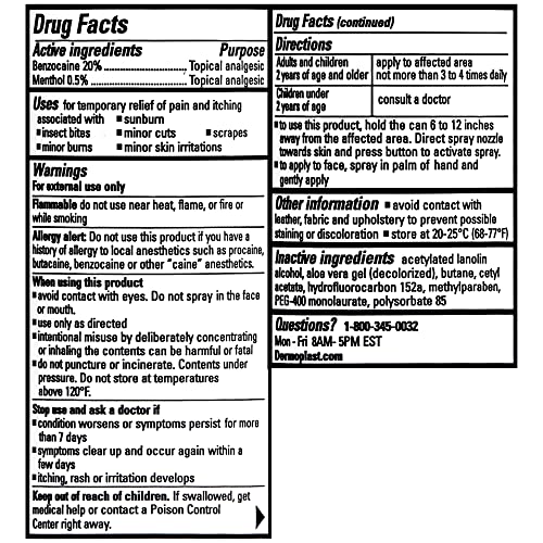 Dermoplast Pain, Burn & Itch Relief Spray for Minor Cuts, Burns and Bug Bites, 2.75 Oz (Packaging May Vary)