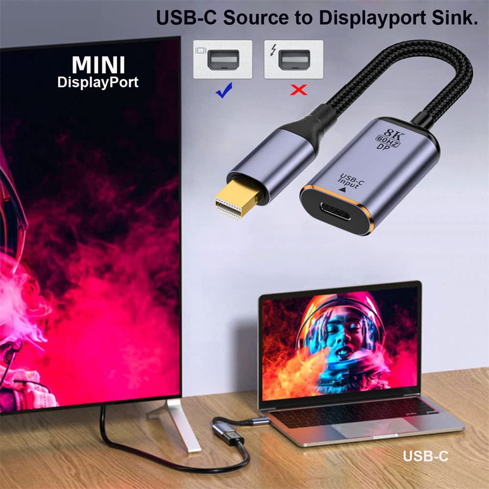 cablecc USB-C Type C Female Source to Mini Displayport DP 1.4 Sink HDTV Cable 8K@60hz 4K@120hz for Tablet Phone Laptop