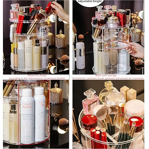 360 Rotating Makeup Organizer for Vanity Storage - Adjustable Carousel Cosmetic Display Cases - Clear Plastic Spinning Skincare Organizer and Perfume Organizer,Bathroom Counter Beauty Organizers