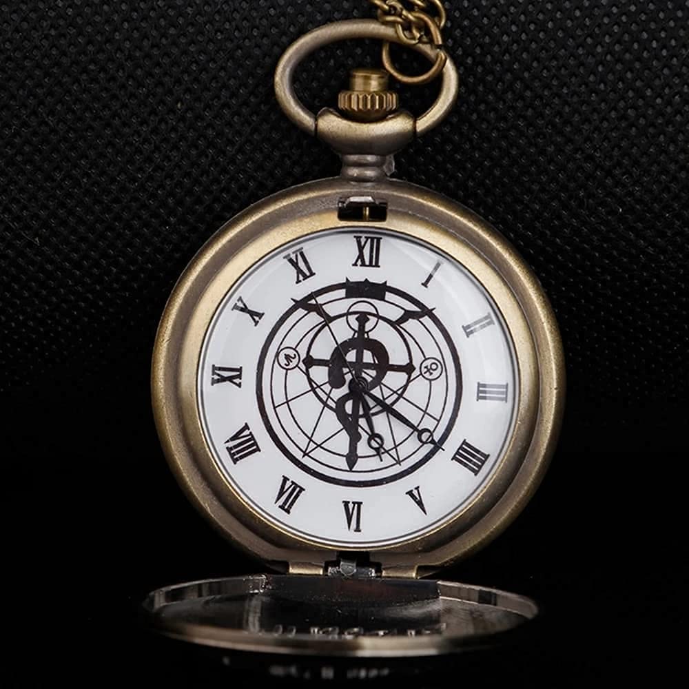 Tiong Fullmetal Alchemist Pocket Watch with Chain for Cosplay Pendant Accessories Christmas Valentine's Day Birthday Gifts Fathers Day(Brown)