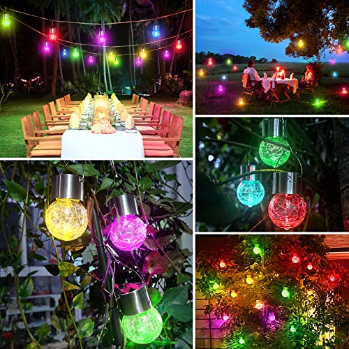 12Pack Outdoor Hanging Solar Lights - Cracked Glass Solar Lights Waterproof LED Decorative Ball Lights Tree Solar Powered Globe Lights with Hook for Garden Yard Fence Christmas Decoration, Multicolor