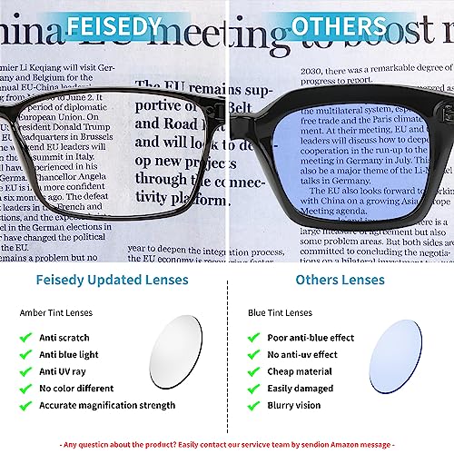 FEISEDY Lightweight TR90 Flexible Titanium B Rectangle Reading Glasses Anti-Blue Light Eyeglass B0018 Black 1.0x