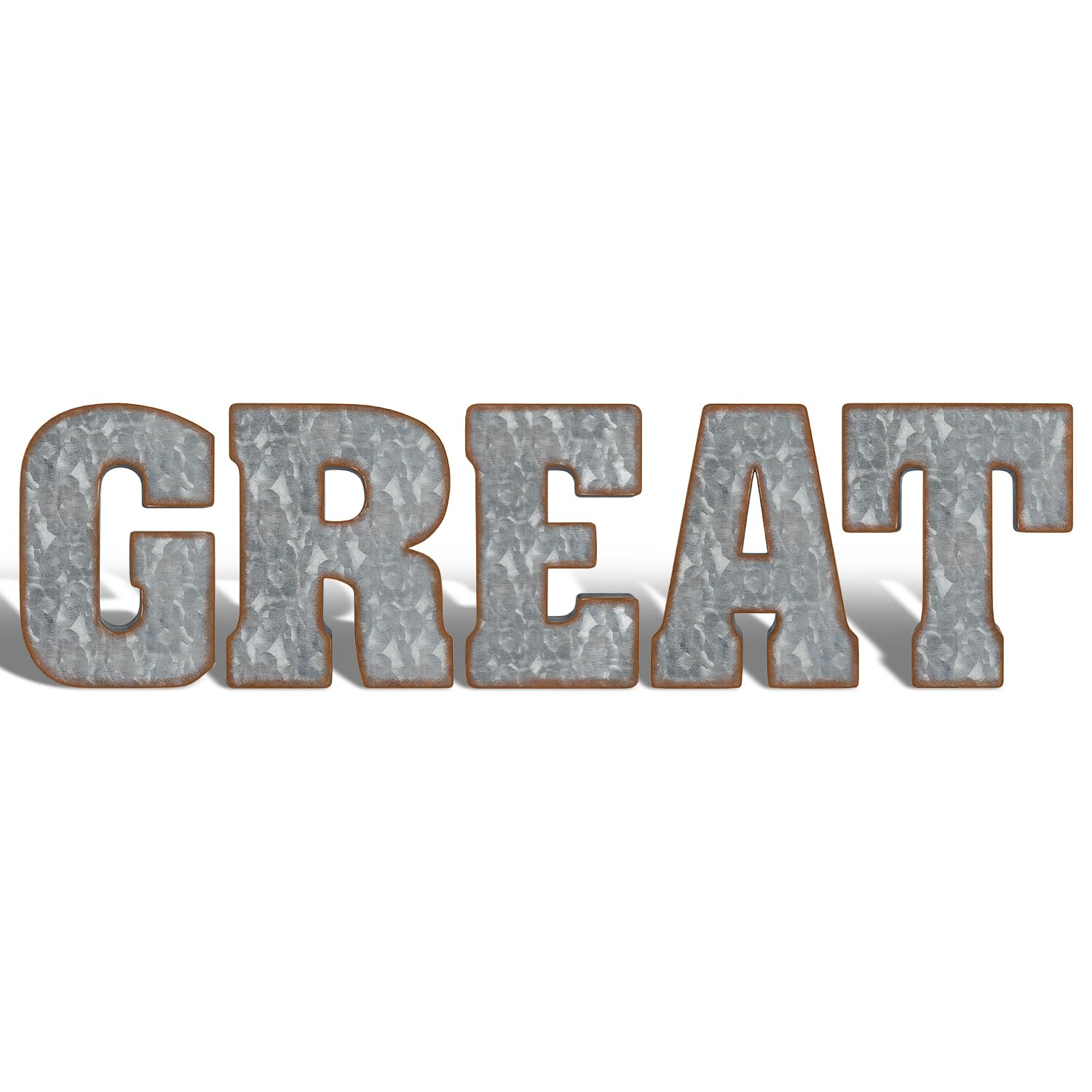 CraftyCrocodile Galvanized Metal Letters for Wall Decor - 3D Phrase "GREAT" for Hanging or Freestanding - Unique Blend of Rustic, Vintage, Western, and Industrial Styles, Bundle