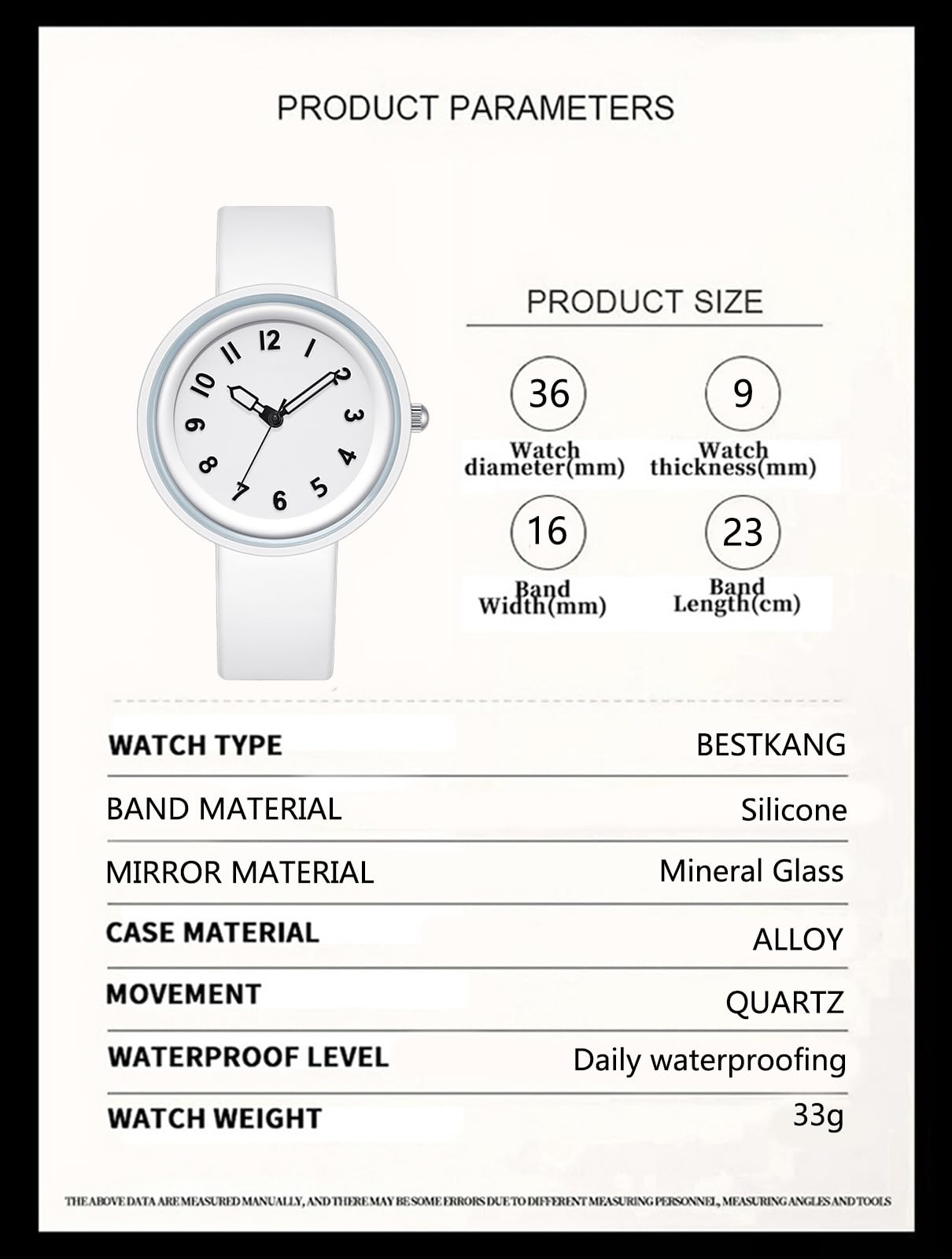 BESTKANG Women's Silicone Strap Watch Quartz Casual Arabic Numerals Waterproof and Easy to Read Simplicity Watches for Women (White)