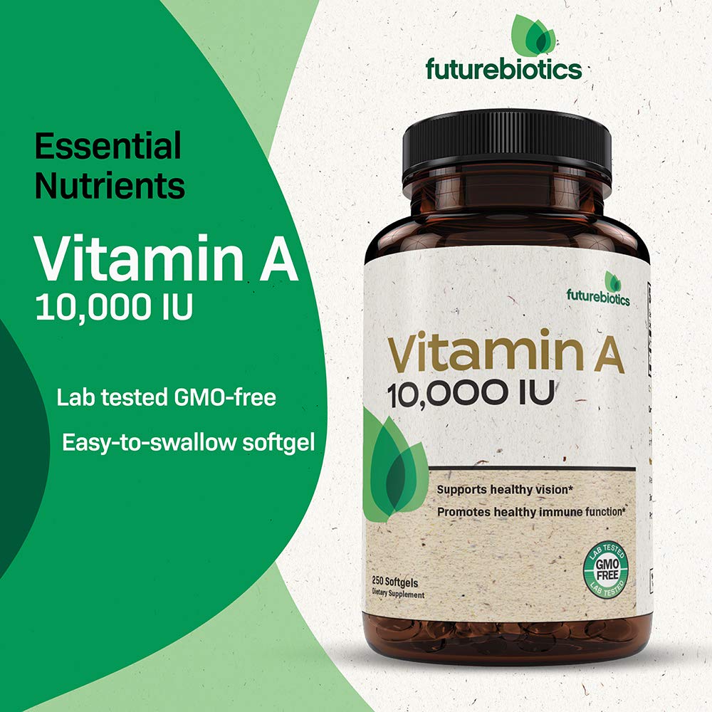 Futurebiotics Vitamin A 10,000 IU Premium Non-GMO Formula Supports Healthy Vision & Immune System and Healthy Growth & Reproduction, 250 Softgels