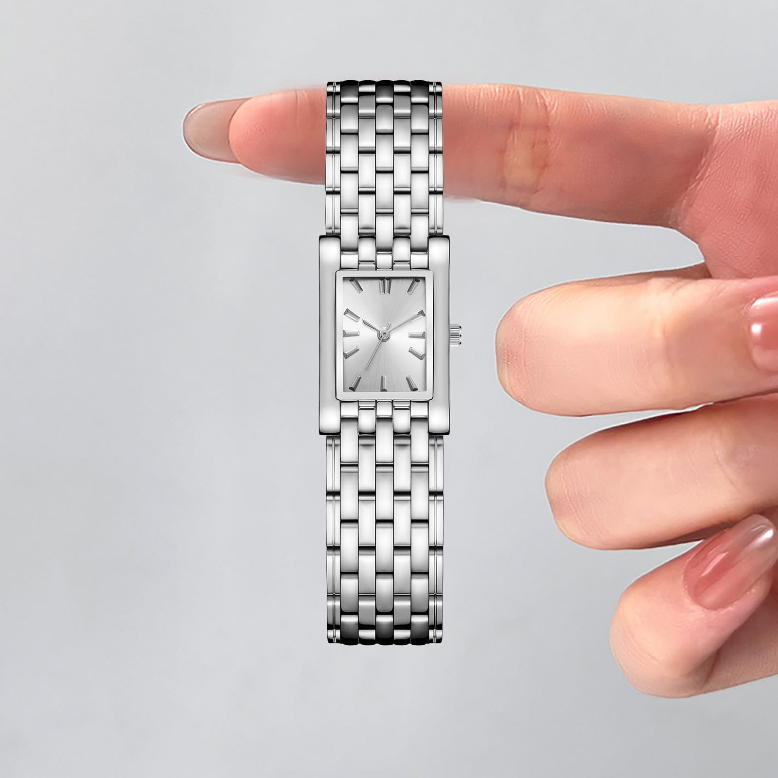 BESTKANG Luxury Women's Watch Easy Read Fashion Dainty Stainless Steel Square Rectangle Ladies Watch Waterproof Watches for Women (Silver White)