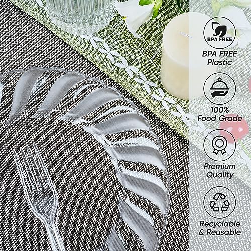 FOCUSLINE 100 Count 6 Inch Clear Plastic Plates, Disposable Heavy Duty Salad Dessert Plates- Premium Hard Plastic Plates Fancy Disposable Clear Plates for Weddings, Parties and Events