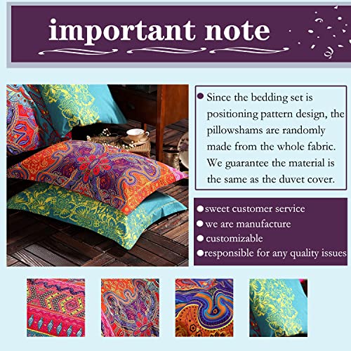 FADFAY Exotic Boho Duvet Cover Set King/California King 100% Brushed Cotton Soft Bohemian Bedding Red Teal Mandala Printed Bedding Reversible Striped Zipper Bed Comforter Cover + 2 Pillowshams