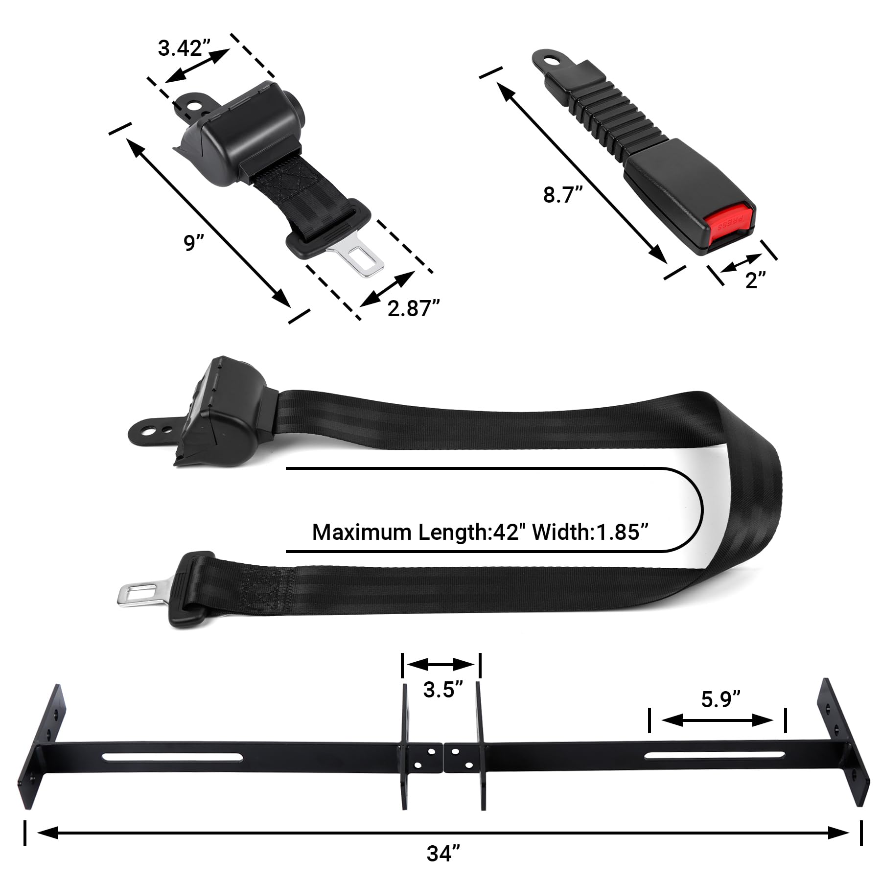 Toriexon Universal Golf Cart Seat Belt, 4 Passengers (2+2) Ezgo Golf Cart Seat Belt, 47“ Retractable Club Car Seat Belts, Fits 4-Seats Golf Car for EZGO, Yamaha Club Car