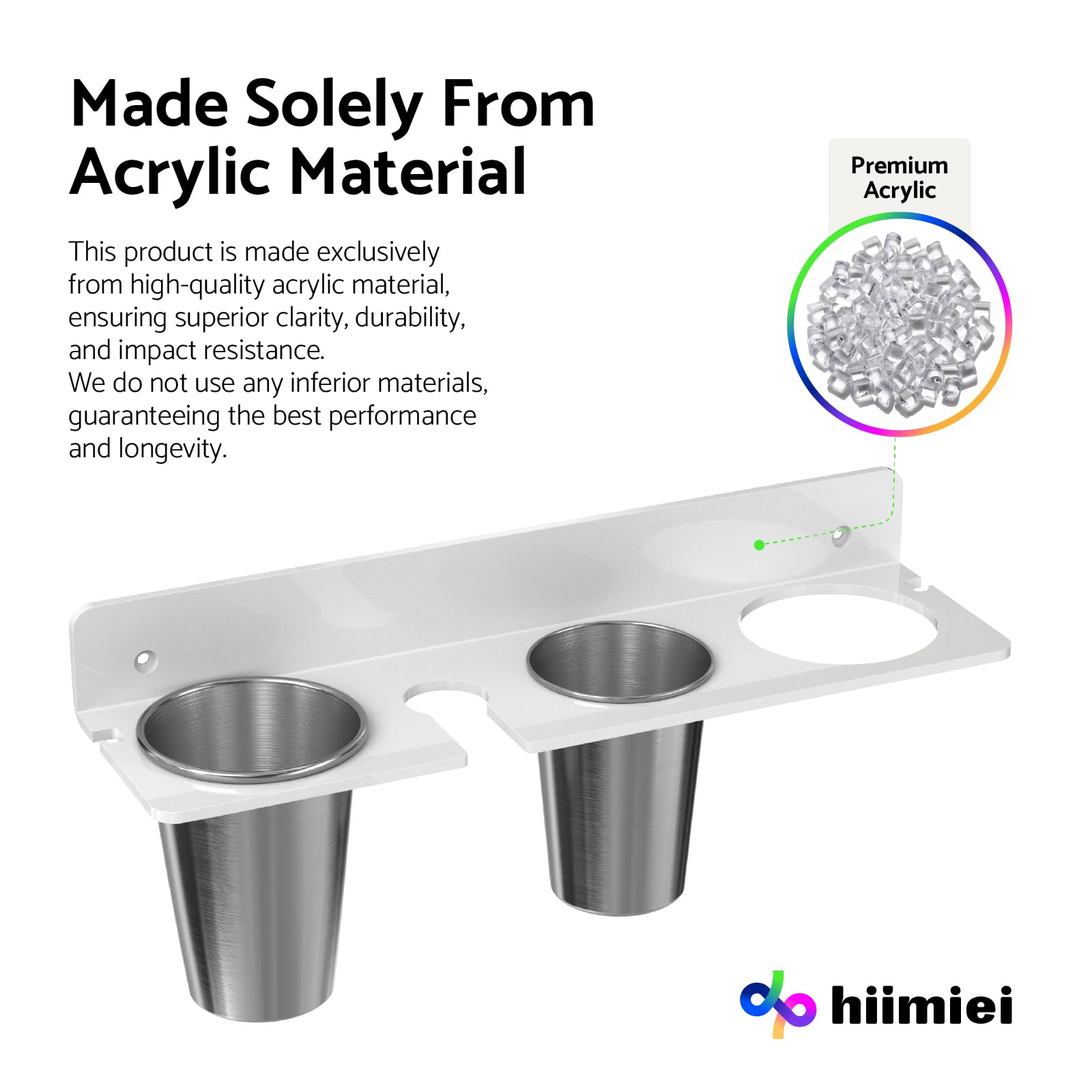 HIIMIEI Hair Tool Organizer Wall Mount, White Acrylic Hot Tool Holder with 2Cups, Bathroom Hair Styling Accessories Storage Organizer for Flat Iron, Blow Dryer, Curling Wand