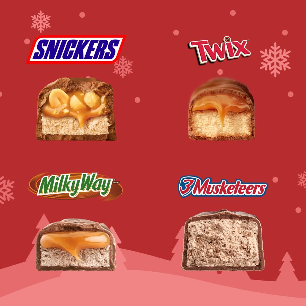 SNICKERS, TWIX, MILKY WAY & 3 MUSKETEERS Minis Milk Chocolate Individually Wrapped Christmas Candy Bars Stocking Stuffers, 70 Ct Bulk Bag