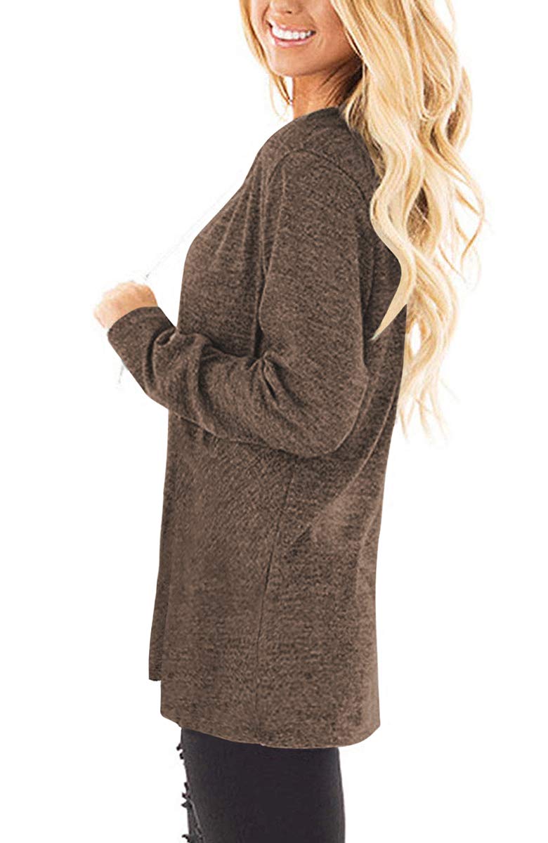 Jescakoo Tunics Tops for Women Long Sleeve Knit Shirts Fashion 2019 Coffee L